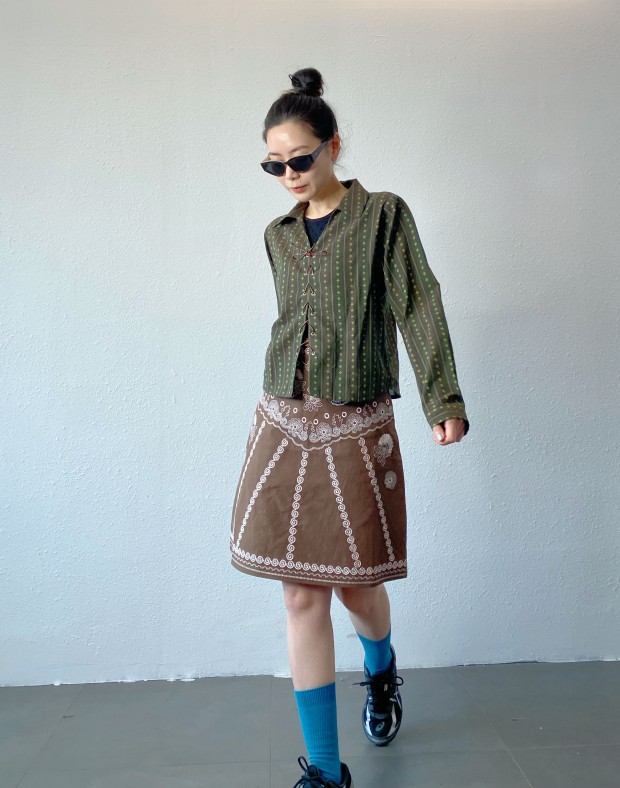 Green Patterned Lace Up Shirt #250410